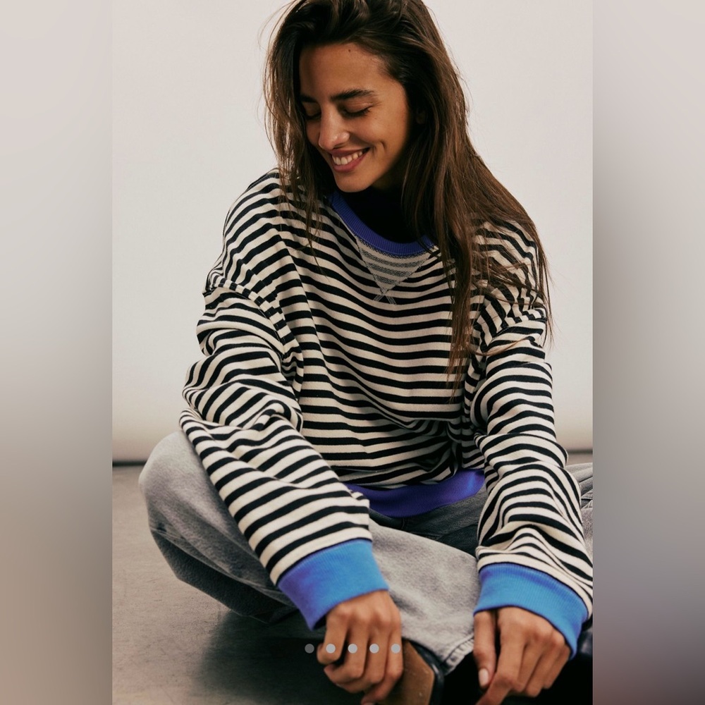 Free People Classic Striped Oversized Crewneck
